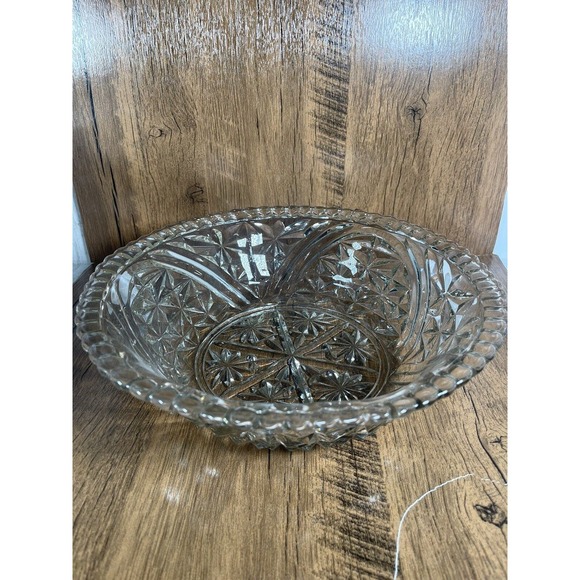 Anchor Hocking Stars And Bars Depression Glass-Serving Bowl 10in. Scalloped Edge - Picture 1 of 3
